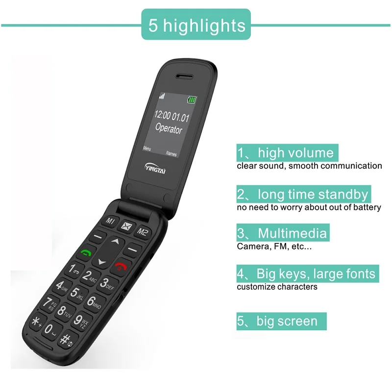 YINGTAI T15 GSM SOS MTK Раскладной телефон кнопочный MP3 для пожилых людей сотовый новый
