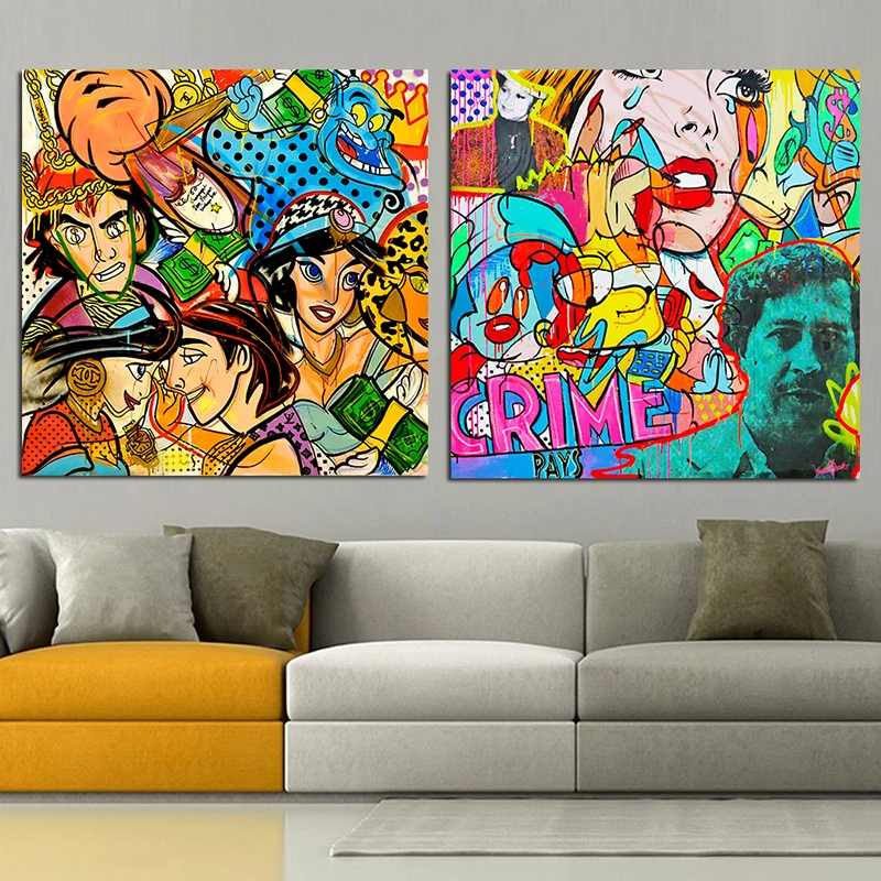 Граффити мультфильм рисунок Холст Живопись Домашний Декор плакаты и принты