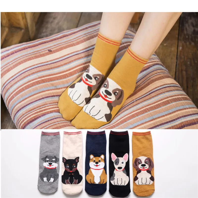 MYORED women cartoon pug short socks woman lovely cat ankle socks kawaii ladies students funny christmas gift socks calcetines