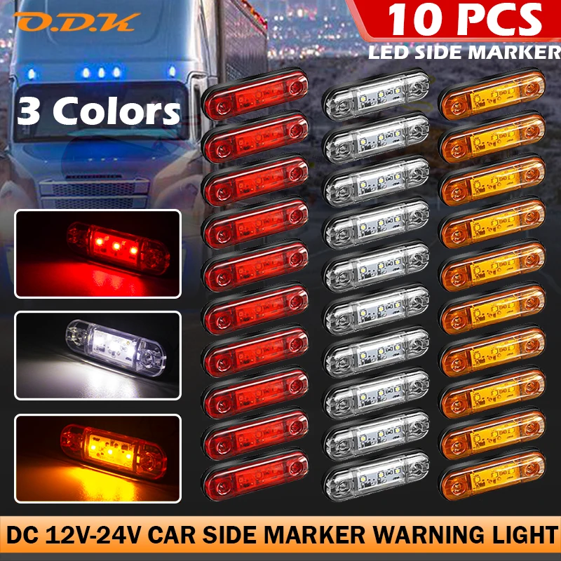 

6/10PCS 3 LED Warning External Side Marker Light Clearance Signal Brake Indicator Trailer Truck Lorry Caravan Bus Van 12V 24V