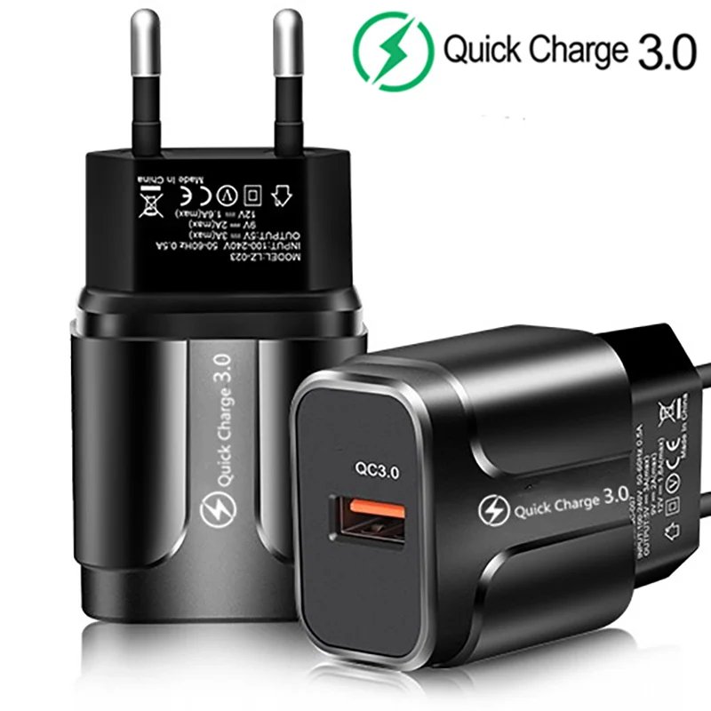 

3A Quick Charge 3.0 USB Charger EU/US Wall Mobile Phone Charger Adapter for iPhone XR 11 Fast Charging for Xiaomi mi note 10 pro