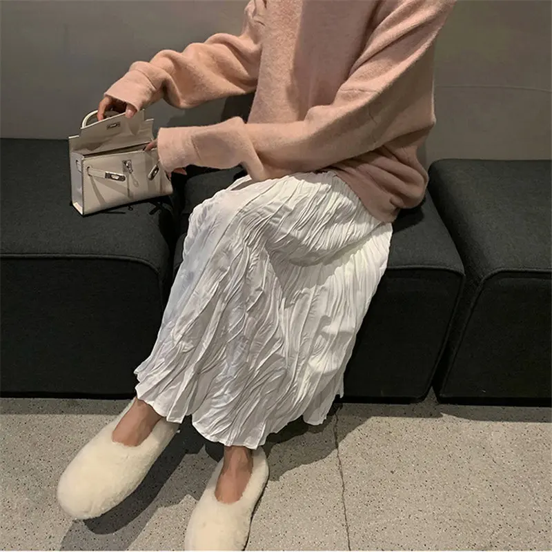 

WICCON All-match New Solid Brief Chic Elastic Hot Casual 2021 Loose Plus Size Students High Waist Stylish Office Lady Skirts