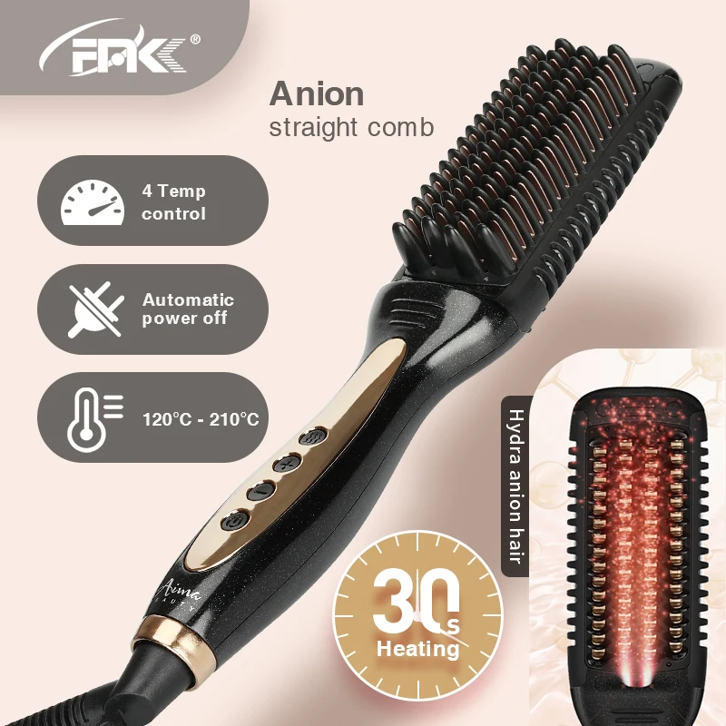 

FMK Multifunctional Hair Straightener Comb Brush PTC Heating Negative Ionic Brush Hair Curler Professional Quick Hair Styler
