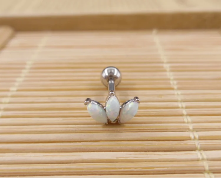 tragus white opal Популярная нержавеющая сталь 1 шт. 16 г опал Корона Лабрет Tragus Стад раковины daith пирсинг спираль серьги, Надеваемые На Ушной Хрящ Пирсинг уха ювелирные изделия - Окраска металла: tragus white opal
