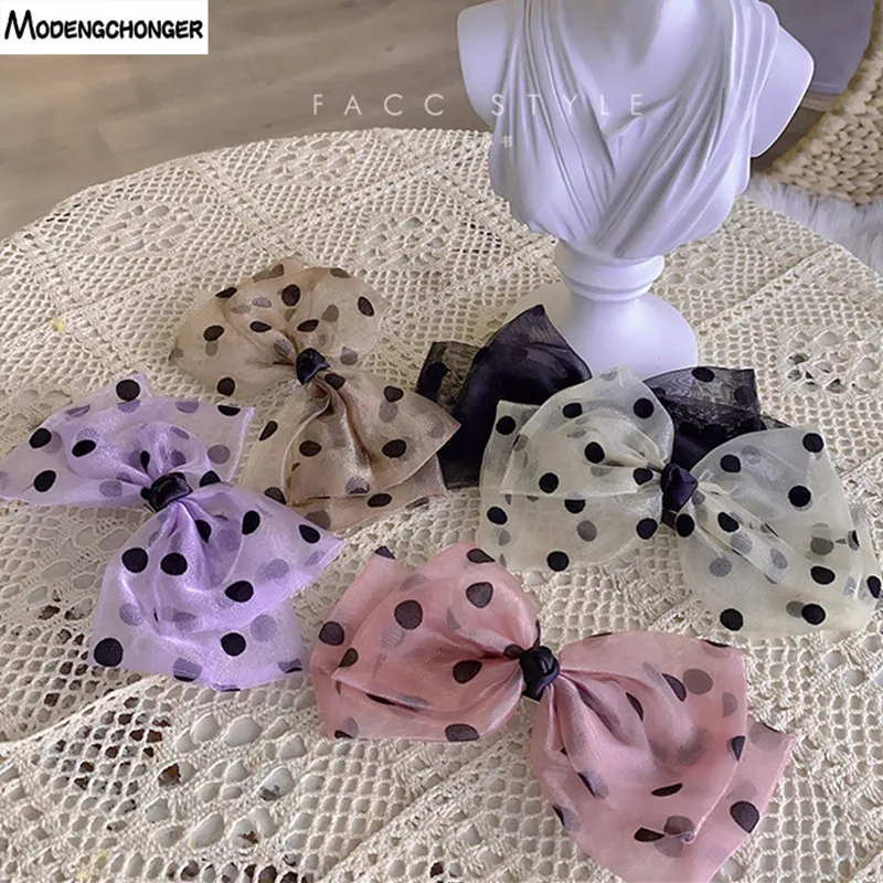 

Autumn New Arrival Romantic French Dots Yarn Barrettes Bows For Woman Girls Hairpin lace Hair Clips Headwear Hair Accessories