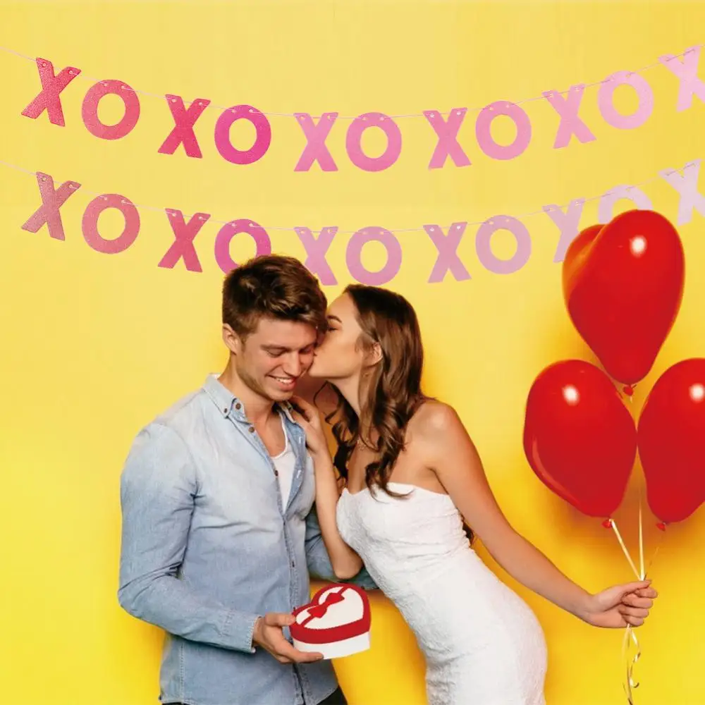 Украшения на День святого Валентина Блестящий розовый XOXO знак бумажный баннер