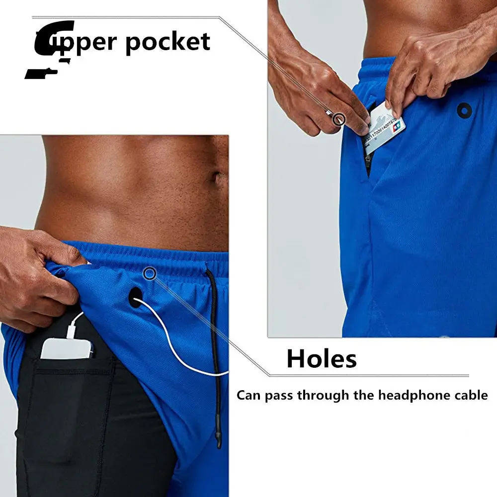 Running Shorts Men 2 In 1 Shorts Men Gyms Fitness Quick Dry Shorts Male Workout Sport Basketball Pants Jogging Double Deck Pants