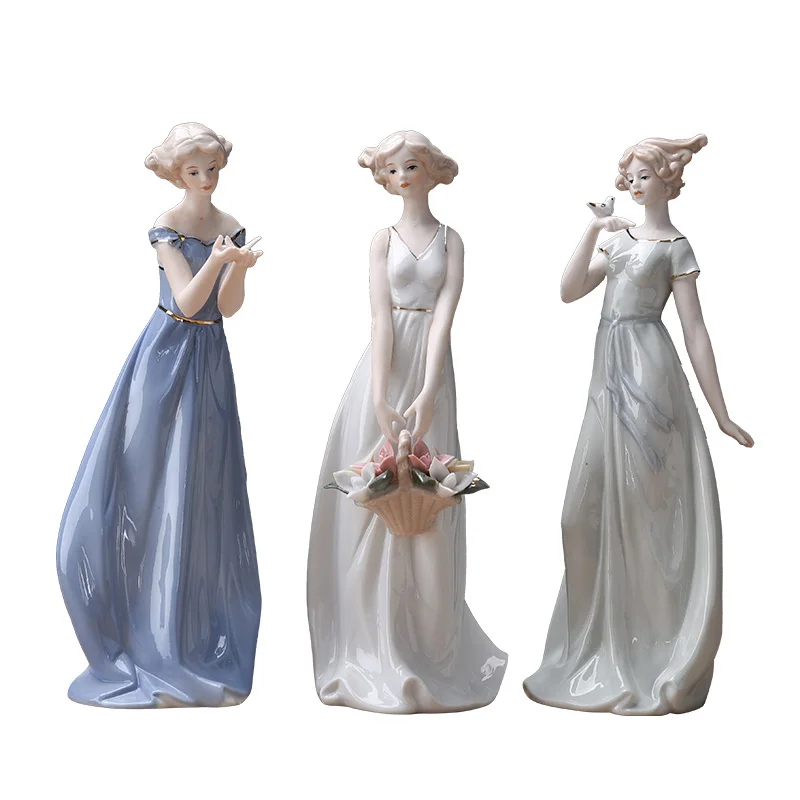 

European Character Sculpture Home Decor Accessories Ceramic Western Woman Figurine Crafts Elegant Lady Ornaments Wedding Gifts