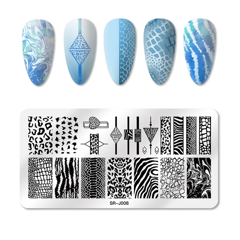 Набор штампованных пластин для ногтей с цветами и животными геометрический