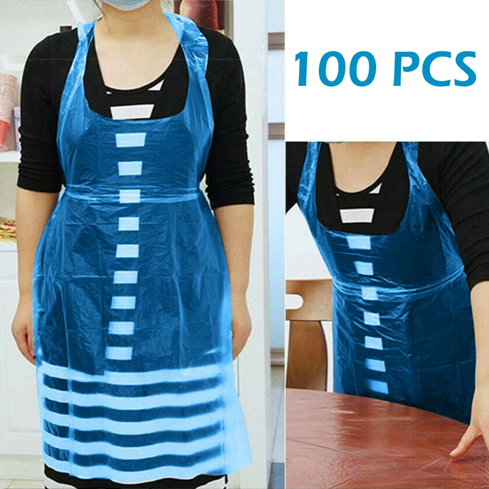

100 Pcs Disposable Cleaning Apron Transparent Outdoor Camping PE Apron for Cooking Sanitary Kitchen Cleaning Painting Picnic
