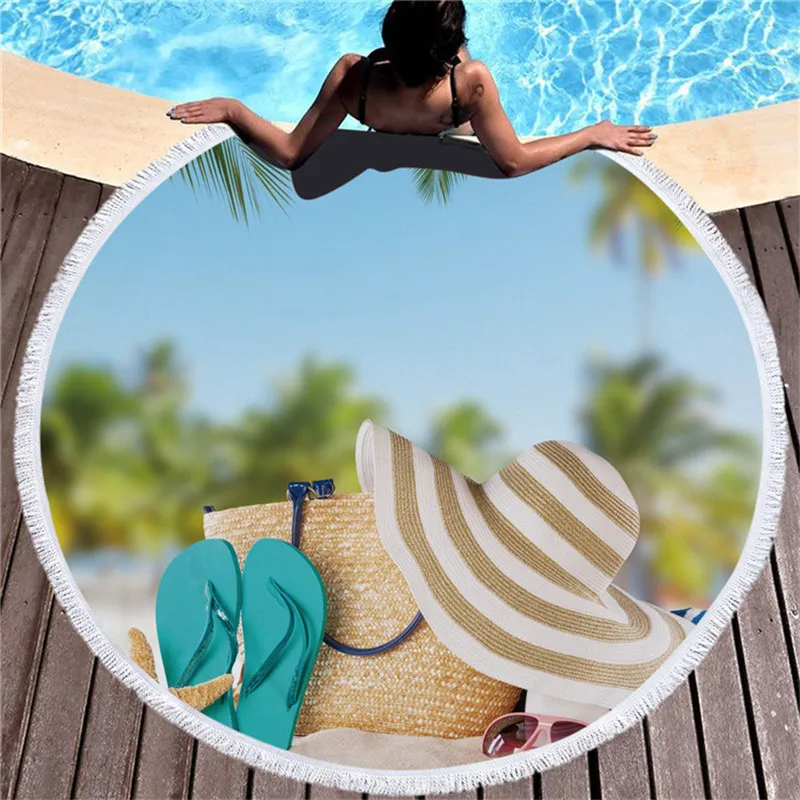 Круглое пляжное полотенце с морскими звездами праздничный пейзаж банное