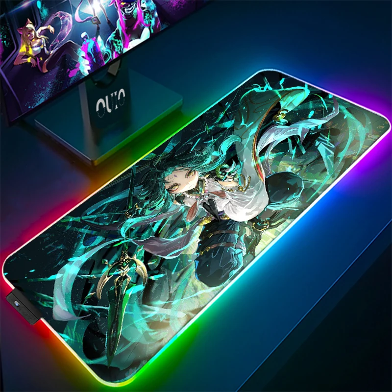 

RGB LED Gaming Mouse Pad Mousepad Cool Mause Pad Keyboard Desk Carpet Game Rubber No-slip Mouse Mat Gamer Genshin Impact 90x30CM