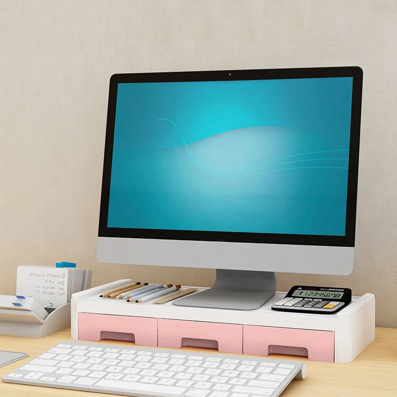 

Monitor Riser Stand Desk Shelf with Drawer Keyboard Storage Stylish Multifunctional Desktop Organizer Computer Tabletop NK