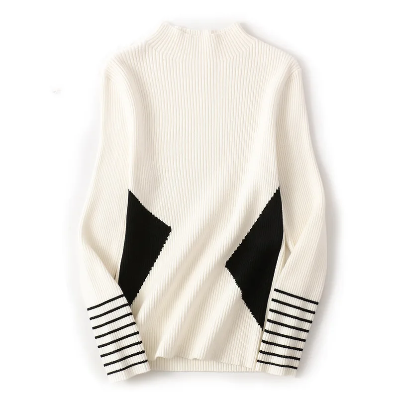 

2020 autumn and winter new half high neck pullover sweater women's slim color matching bottoming sweater