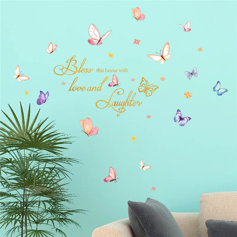 Благословит дом с любовью и смех бабочка наклейки на стену домашний декор