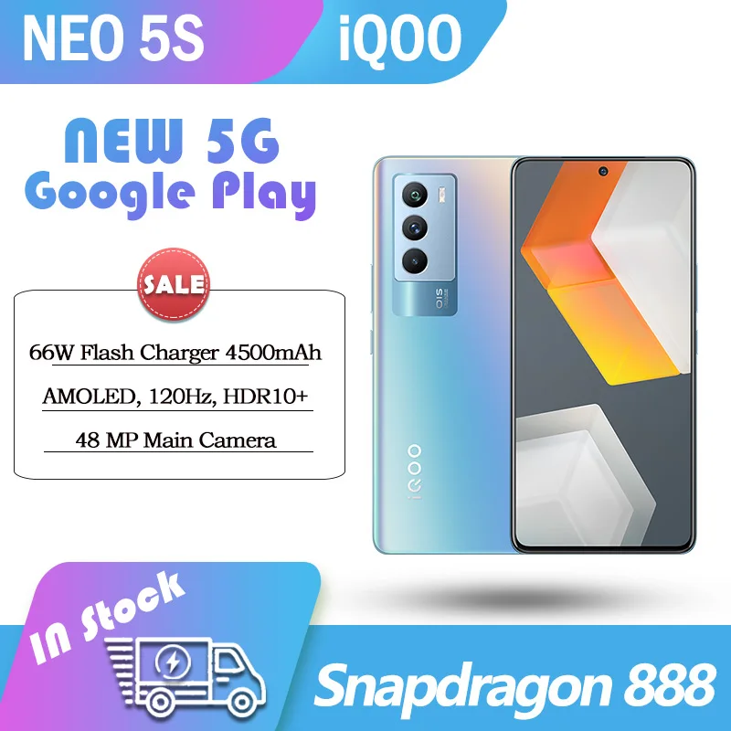 

Original vivo iqoo neo 5S 5G smart phone Snapdragon 888 66W flash Charger google play NFC OTG 120Hz AMOLED 48MP main Camera