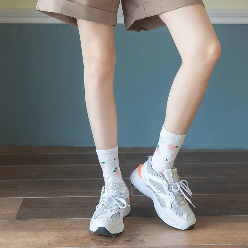Женские носки дневные медведь кролик банан персик вишня принты хлопковые