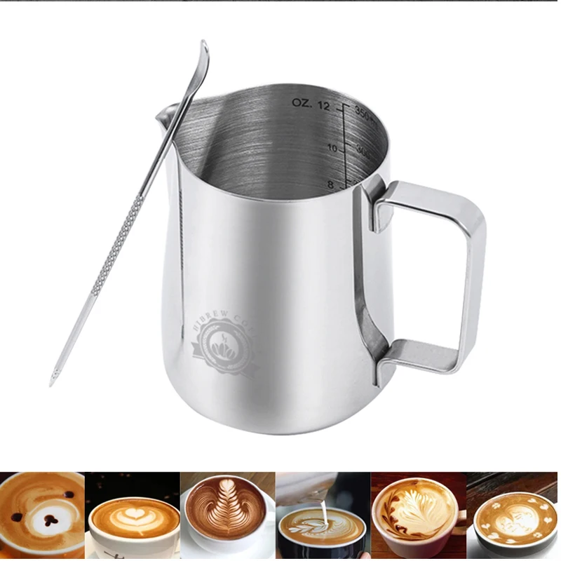 

Portable Stainless Steel Frothing Coffee Pitcher Pull Flower Cup Cappuccino Milk Pot Espresso Latte Art Milk Frother Frothing
