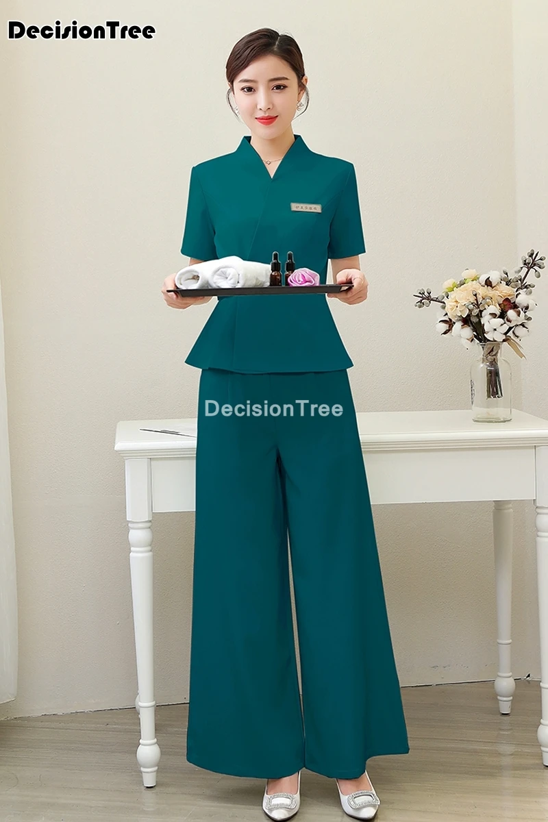 

2021 women beauty salon work clothing hotel waiter work clothes spa uniform autumn short sleeve sauna foot bath uniforms