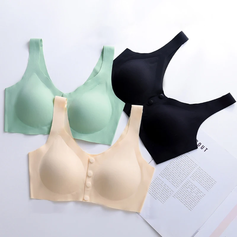 3pcs/set Plus Size Front Button Breathable Pure Color Latex Bra No Steel Ring Comfortable Pregnant Mother's Vest-style Underwear