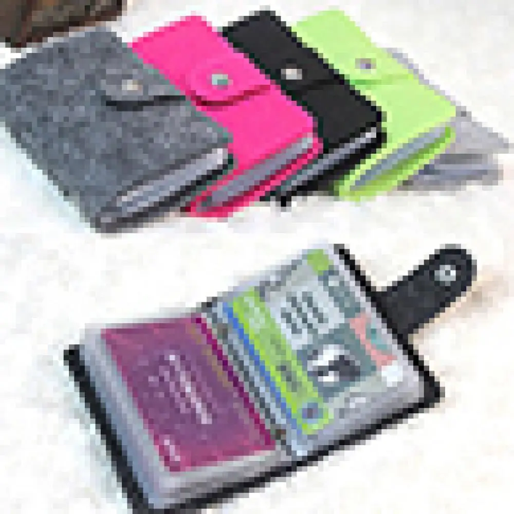 

Vintage Women Men ID Credit Card Button Case Holder Wallet Organizer Button Felt Closure Portable Card Organizer