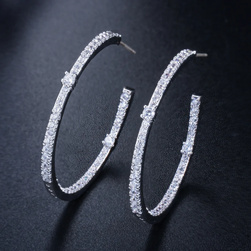 

Fashion Ladies Loop Earring Round Circle Micro Pave Cubic Zirconia Crystal Big Hoop Earrings Jewelry Gift