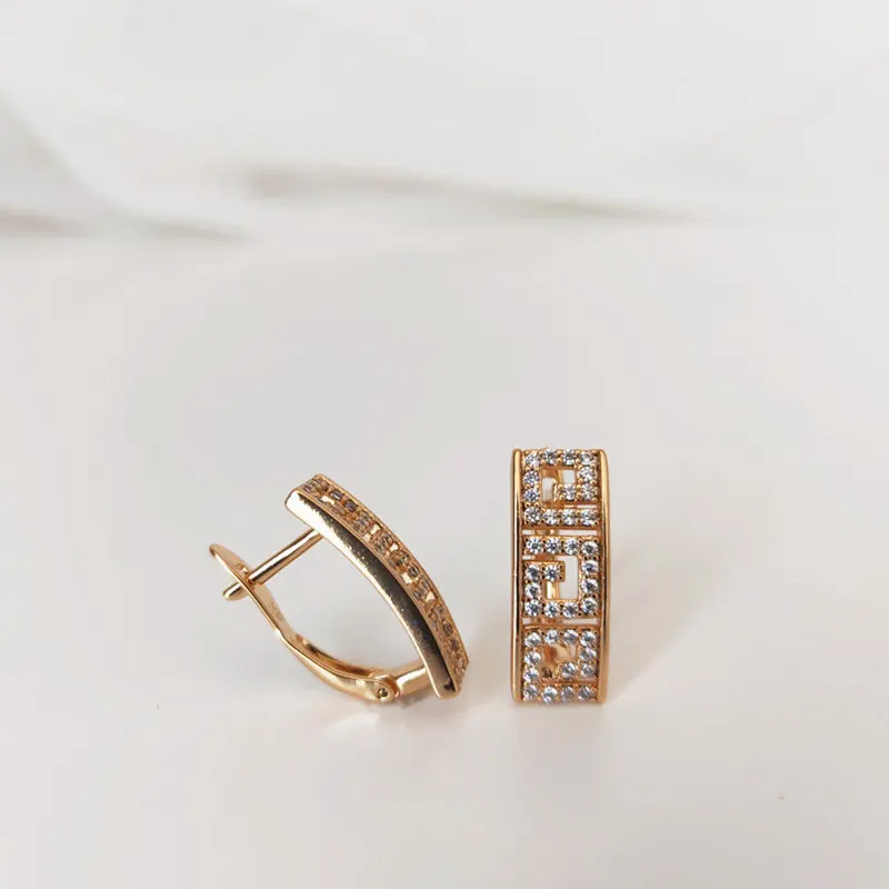 Earrings color 585 rose gold zircon inlaid wedding jewelry anniversary gift fashion exquisite shiny classic small earrings | Украшения и