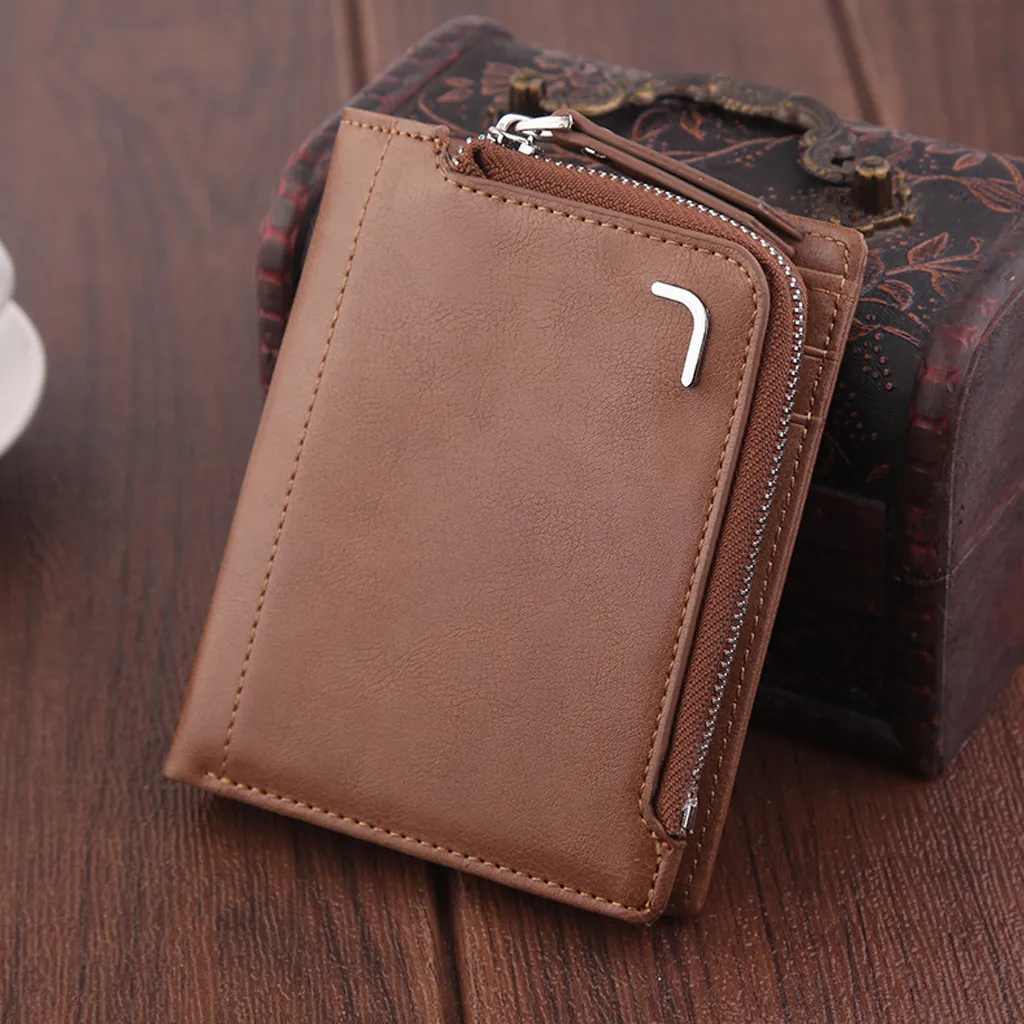 Men's Leather Coin Purse Zipper Wallet Card Holder Short Style Vintage Multi-function Zipper Coin Purse Card Holder Bag#904