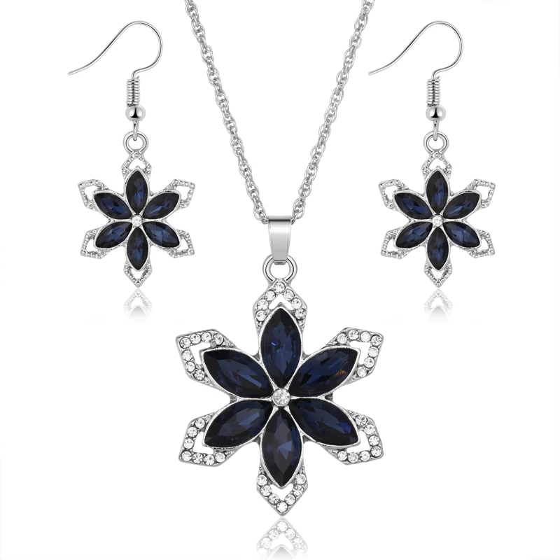 MINHIN темно-синий кристалл серебряный цвет набор украшений для женщин CZ Камень