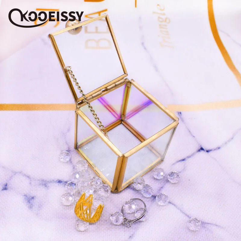 Мини стеклянная металлическая подарочная коробка Свадебная для колец подарок на