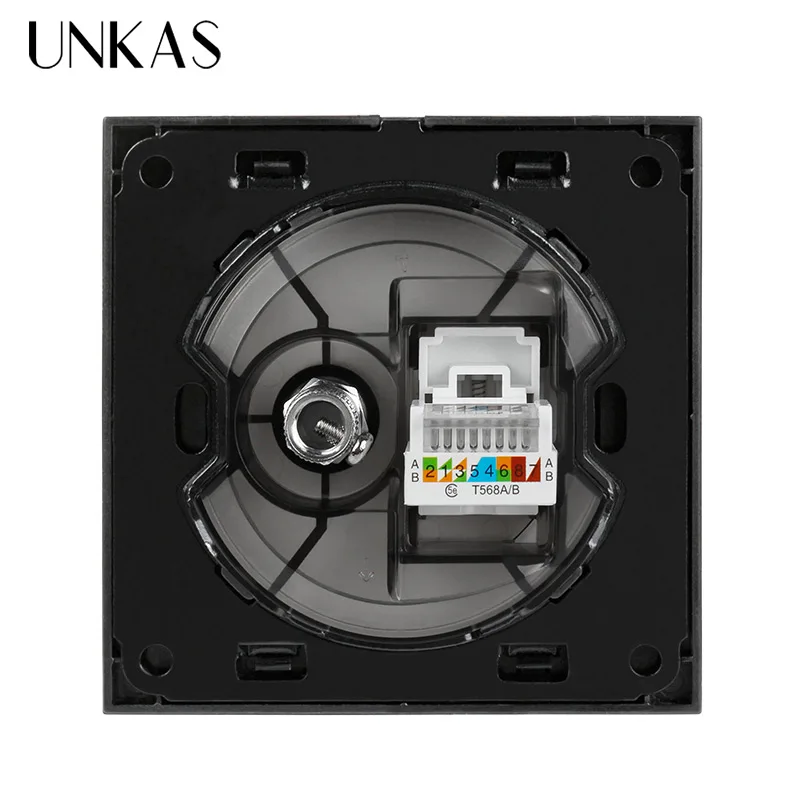 Белая Роскошная прозрачная панель UNKAS из закаленного стекла RJ45 Интернет разъем с