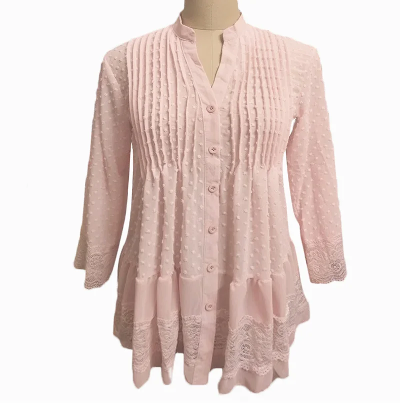 Блузка женская шифоновая однотонная с воротником стойкой и V образным