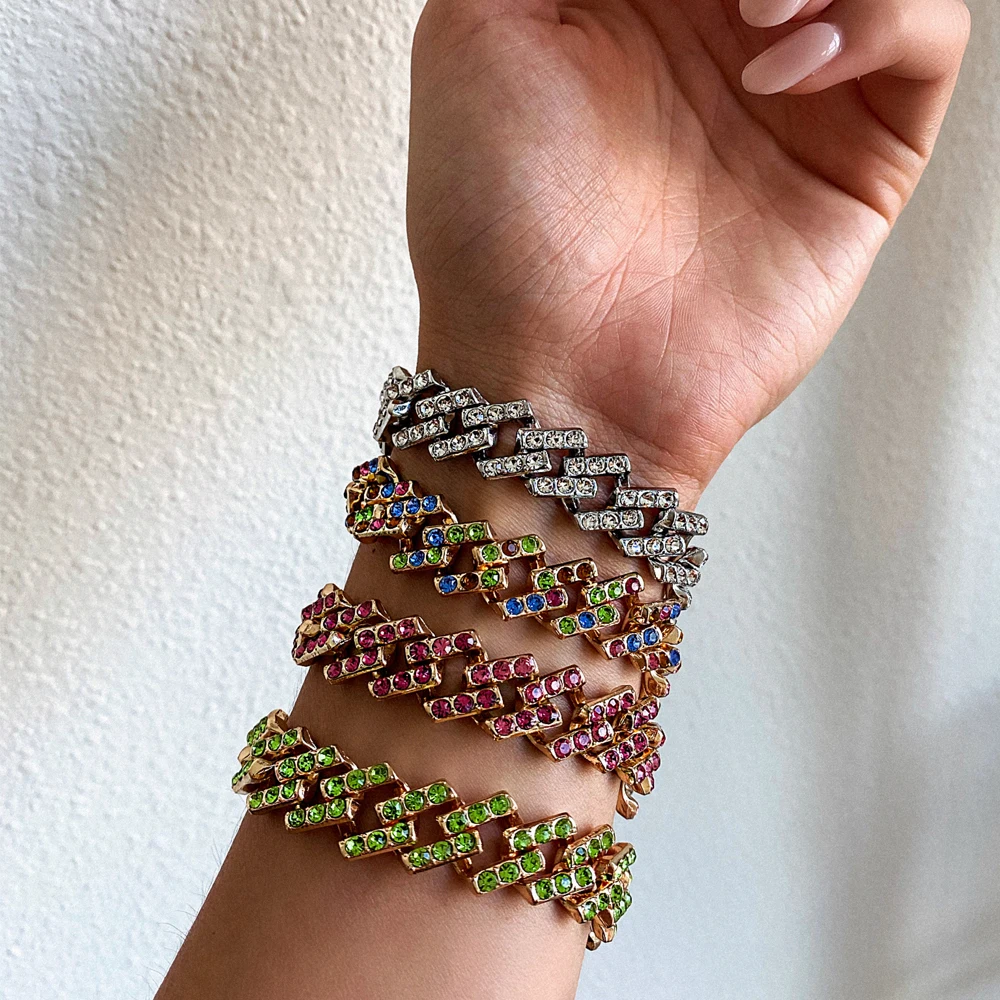 Браслет цепочка с кубинской цепочкой 2020 толстые стразы очаровательные браслеты