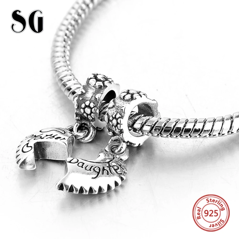 MANBU Sterling Silver Daughter Mother Love Heart Pendant Bead Fit Authentic Pandora Charms Bracelet 925 Original Berloque | Украшения и