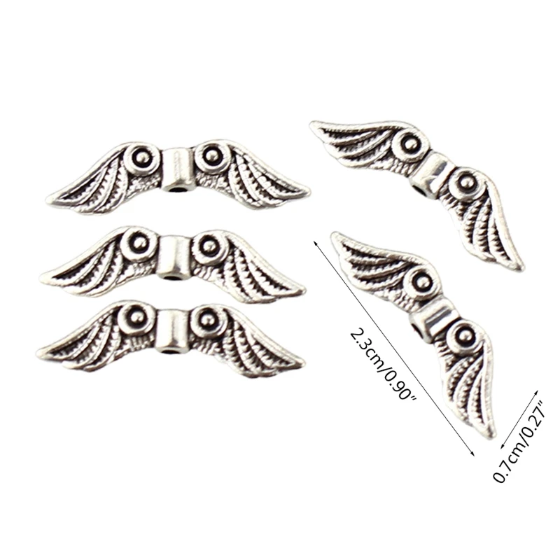 

50 Pcs Angel Wing Spacer Metal Charm Beads for Bracelets Necklace Jewellery Making DIY Crafts