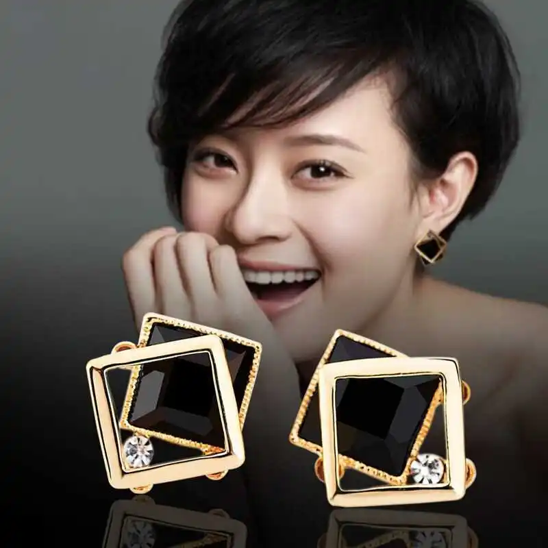 Korean Fashion Hypoallergenic Crystal Square Stud Earrings Gifts for Women Charm Small Earring Jewelry | Украшения и аксессуары