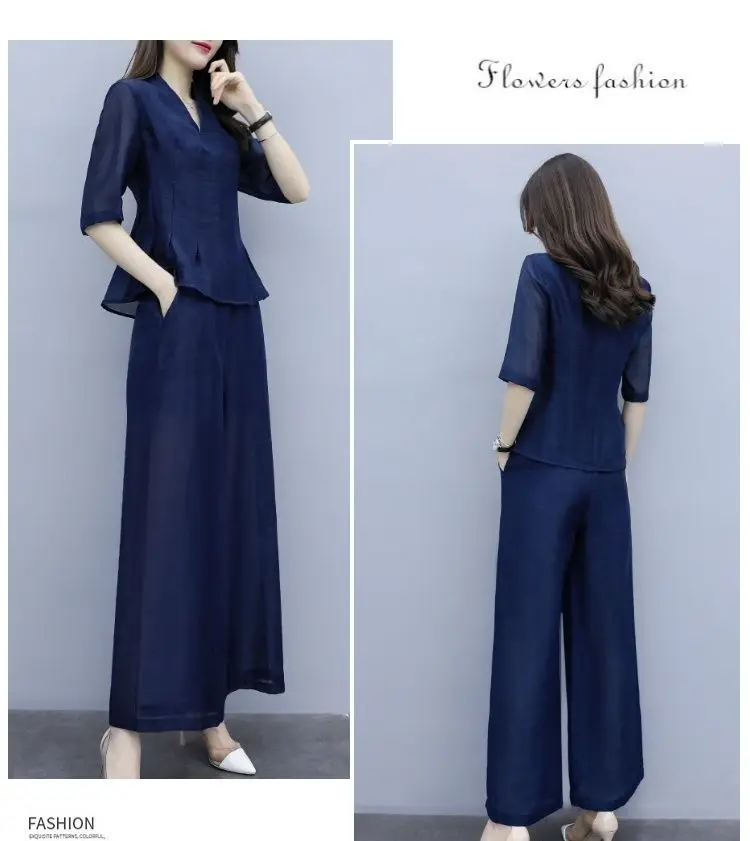 

2 Piece Set soft Shirt Wide Pants Outfit Office Clothes