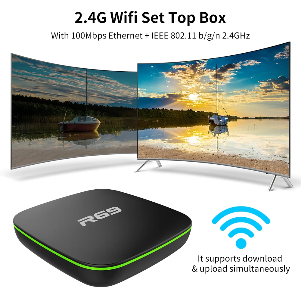 Новый R69 Смарт Android 7 1 ТВ коробка ГБ 8 Allwinner H3 Quad-Core 2 4G Wi-Fi Декодер каналов кабельного