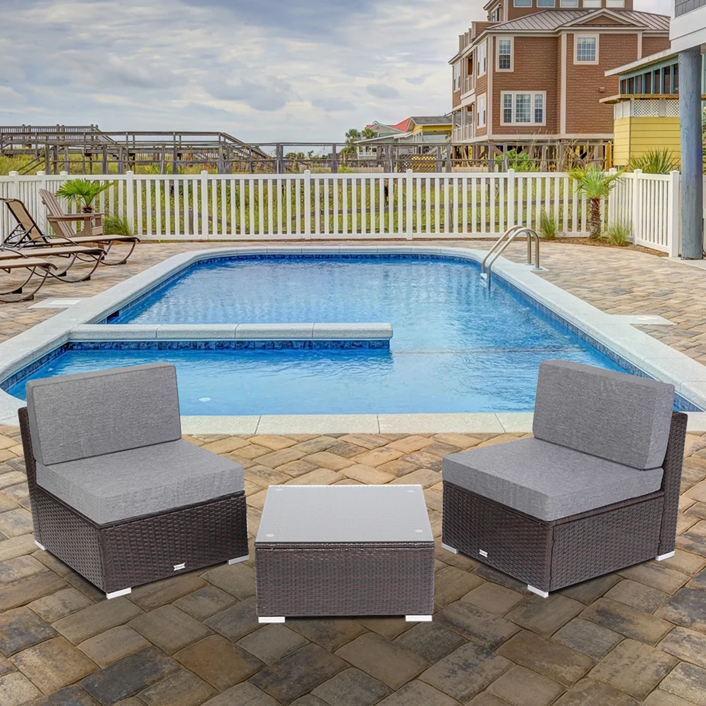

3 Pieces Factory direct sale UV resistant PE rattan curved commercial sleeper corner sofas seating unit