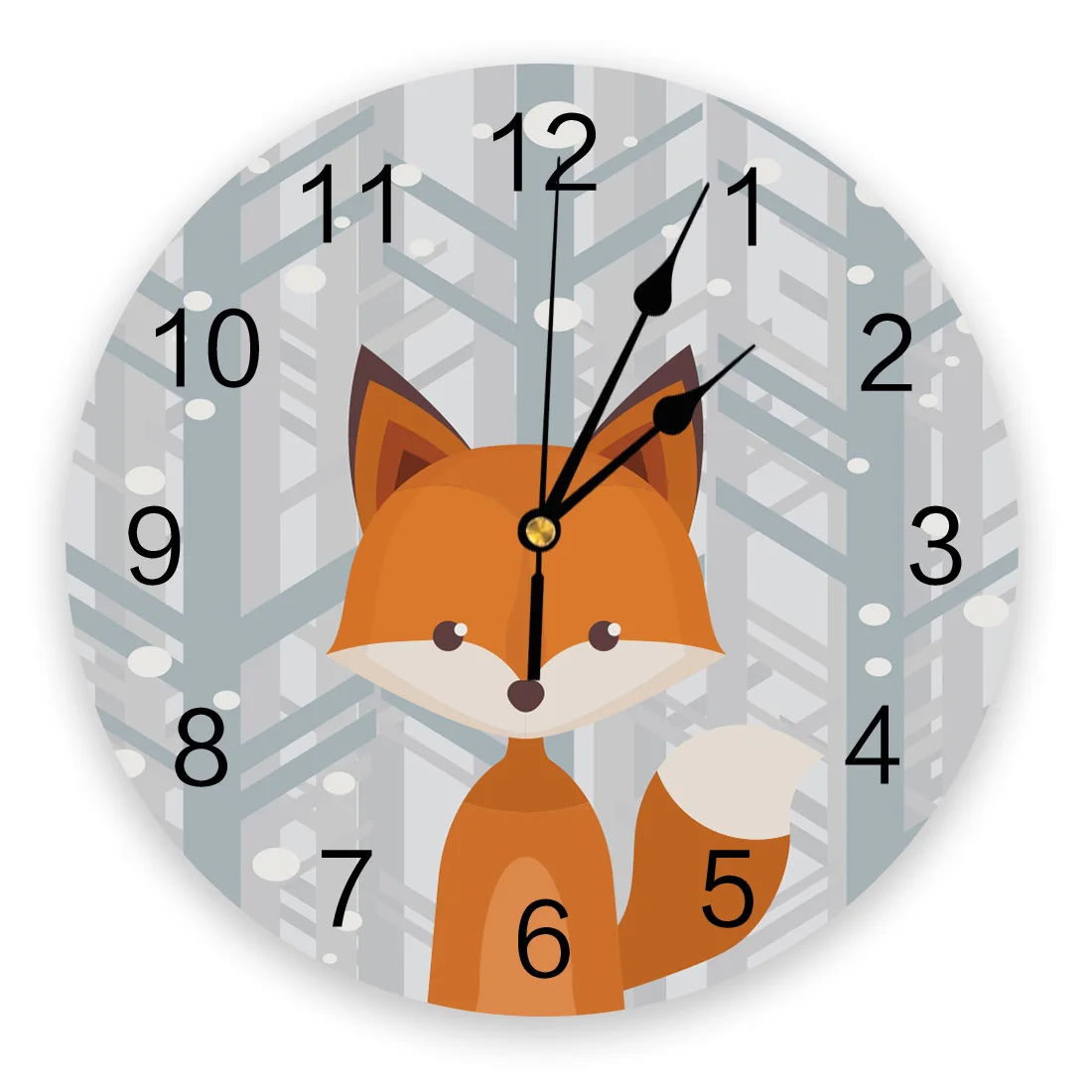 

Зимние настенные часы с изображением заснеженных деревьев, маленькой лисы, домашний декор для гостиной, современный дизайн, цифровые насте...