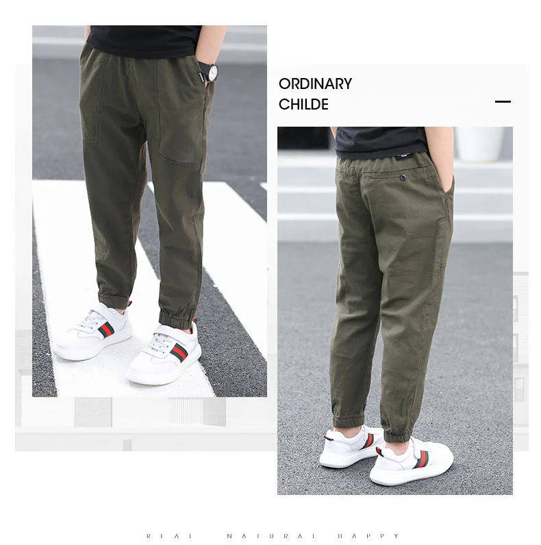 Teen Boy's Pants Kids Spring Autumn Solid Cotton Full Trousers Casual Slim Stretch Jogger Sweatpants 6-16 Years