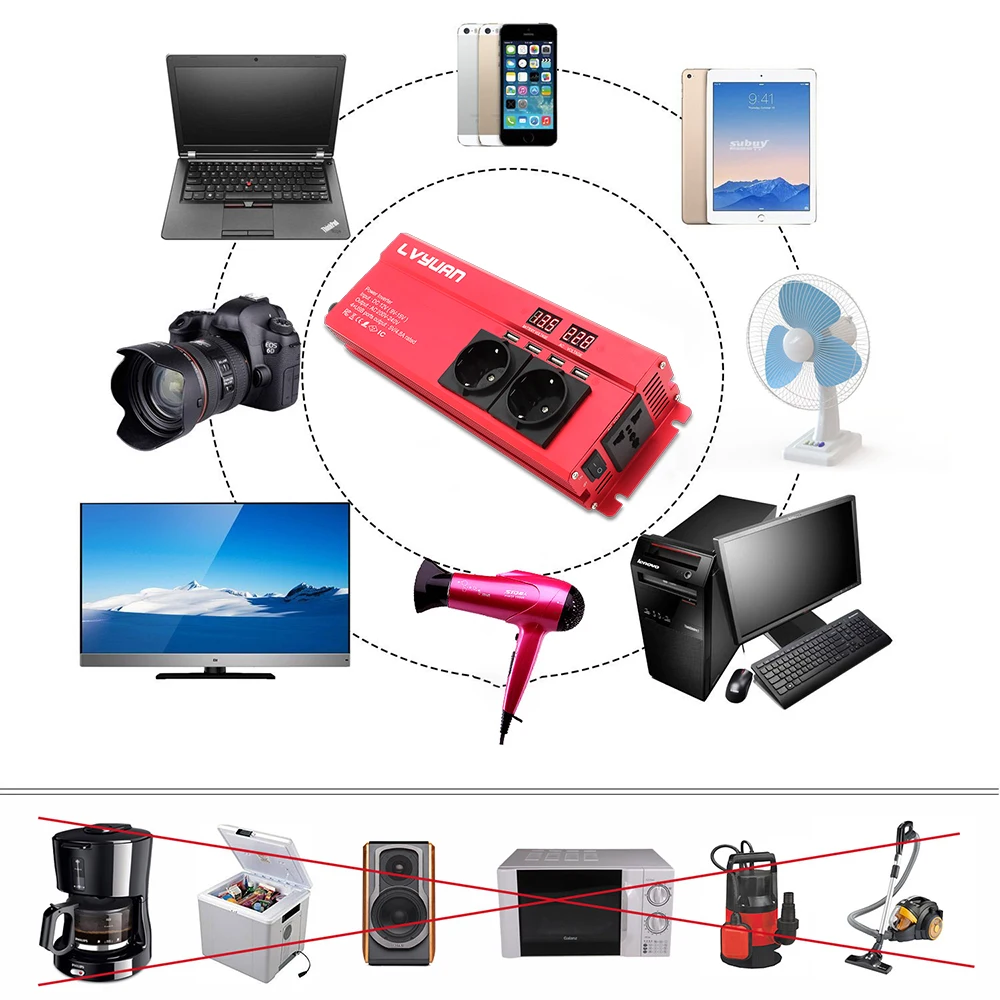 $51.99 Car Inverter 6000W Peak DC 12V/24V To AC 220V LED Display & EU Plug Power Inverter Volts Converter Charger Inversor Transformer