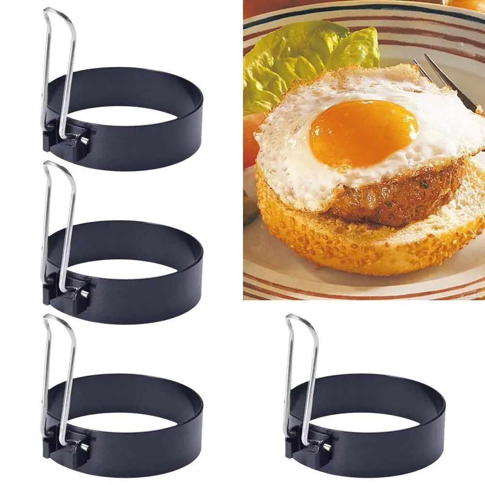 

Egg Ring Round Egg Omelet Household Black 4pcs Frier Silicone Mould Egg Maker Molds Round Egg Pancake Maker Mold Creative