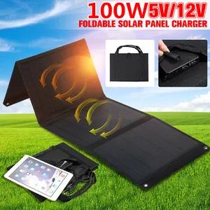 100w foldable solar panel 12v5v portable battery charger dual usb outdoor waterproof power bank for phone pc car rv boat free global shipping