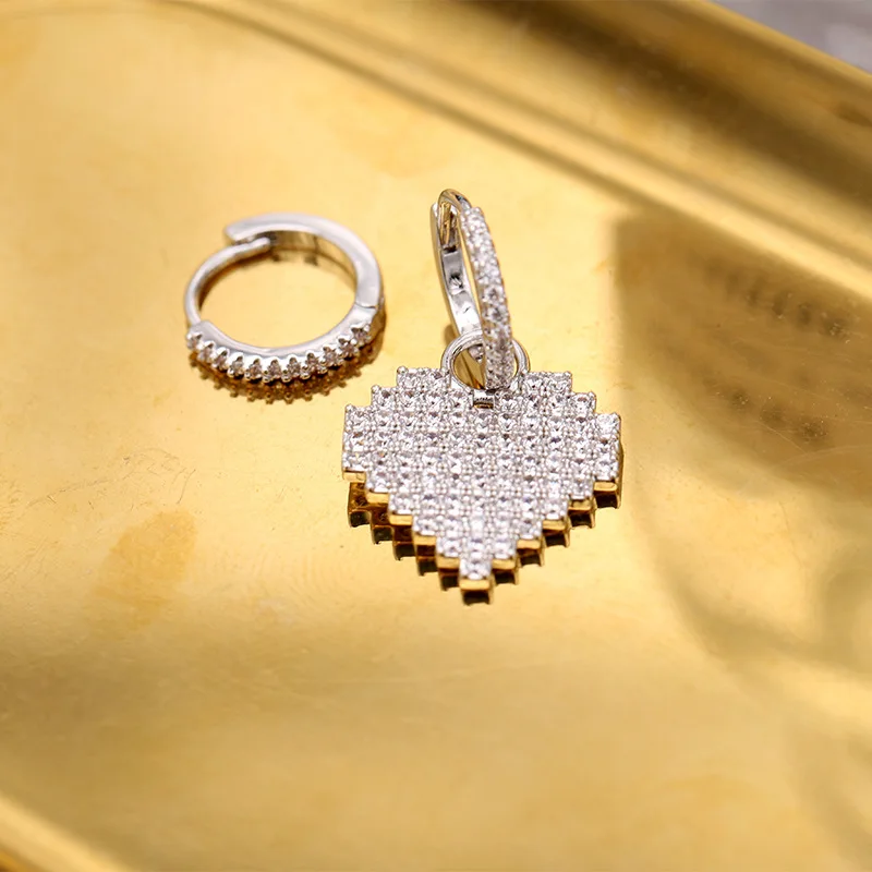 New Winter Delicate Silver CZ Zircon Crystal Pixel Heart Earrings Simple Silver Color Drop Earrings Women Jewelry Lover Jewelry