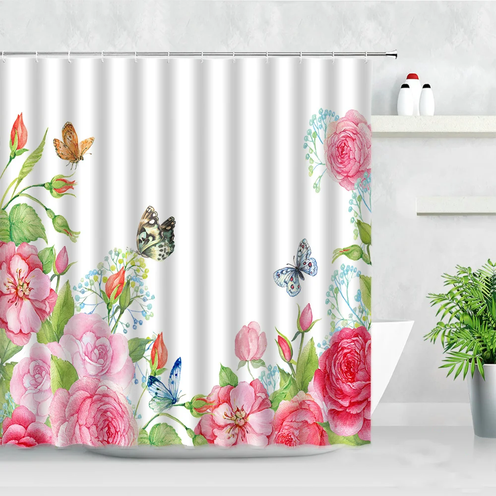 dream floral shower curtain set waterproof fabric hooks screen pink purple flower lavender creative bathroom decor bath curtains free global shipping