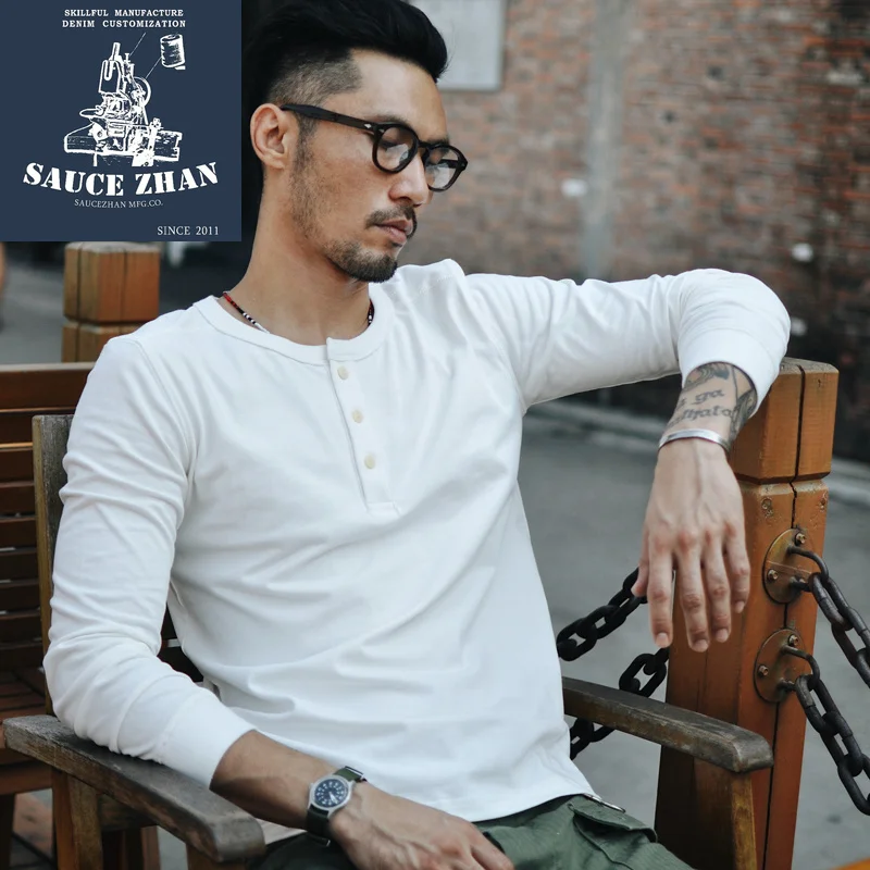SauceZhan толстая футболка с длинным рукавом мужская хлопковая однотонная белая