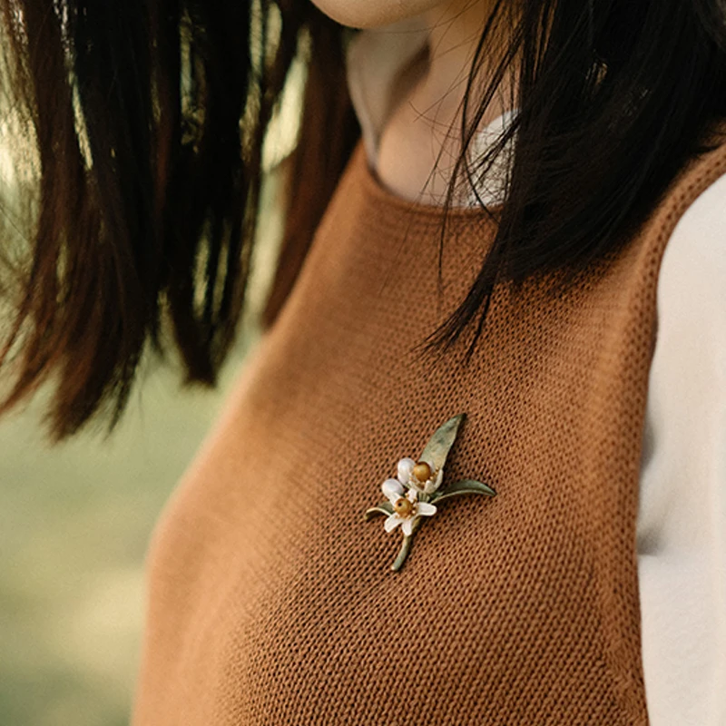 Творческая булавка с апельсиновым цветком для женщин и девочек, аксессуары, цветочные винтажные зеленые булавки для вечеринок, подарки.