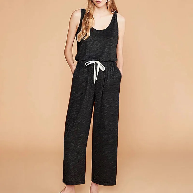 Новое поступление 2020 женский комбинезон без рукавов с круглым вырезом и поясом