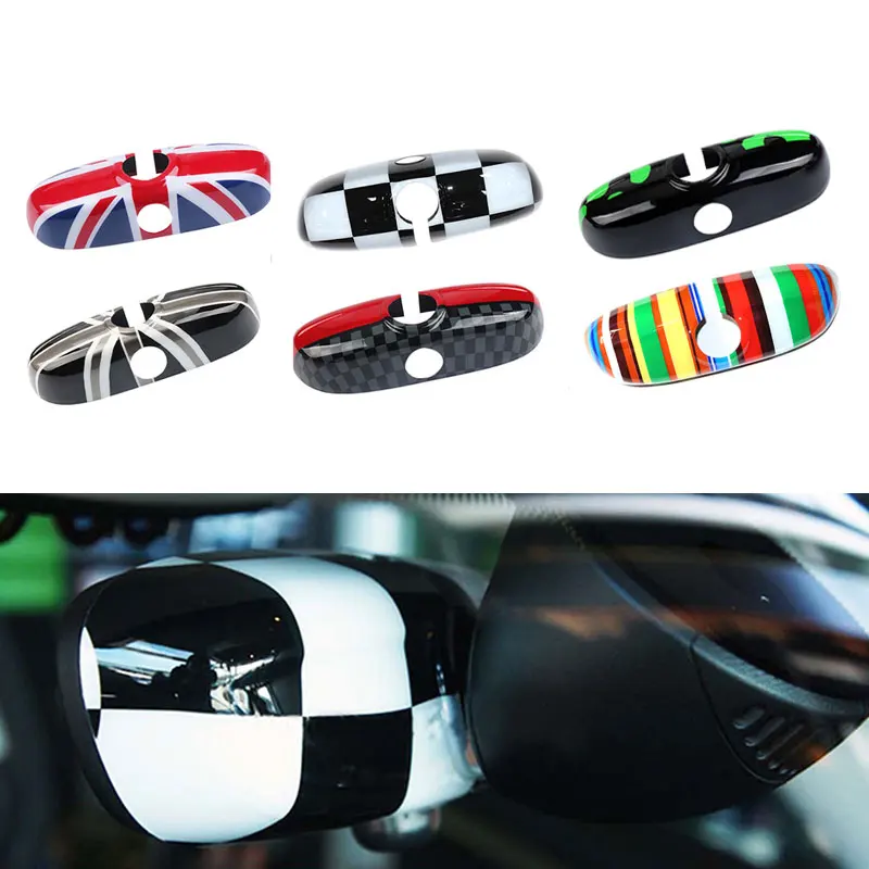 

KJAUTOMAX For Mini Cooper F55 F56 2014-2018 Inside Rearview Mirror Shell GreyJack UnionJack Checher RAINBOW Green